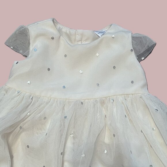 Carter's Off-White Fancy Dress w/Silver Polka Dots, Infant Girl 3 mos. - Picture 3 of 6